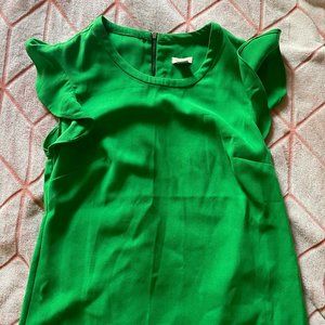 J. Crew Green Ruffle Sleeve Blouse